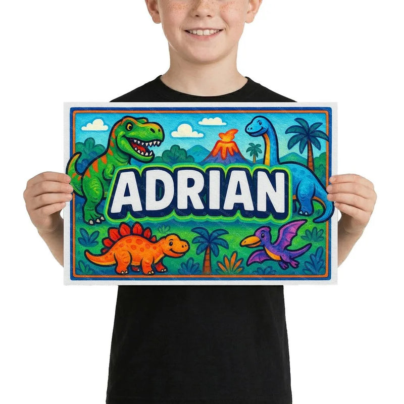 Ian Name Art - Dinosaur Adventure personalized wall print for kids