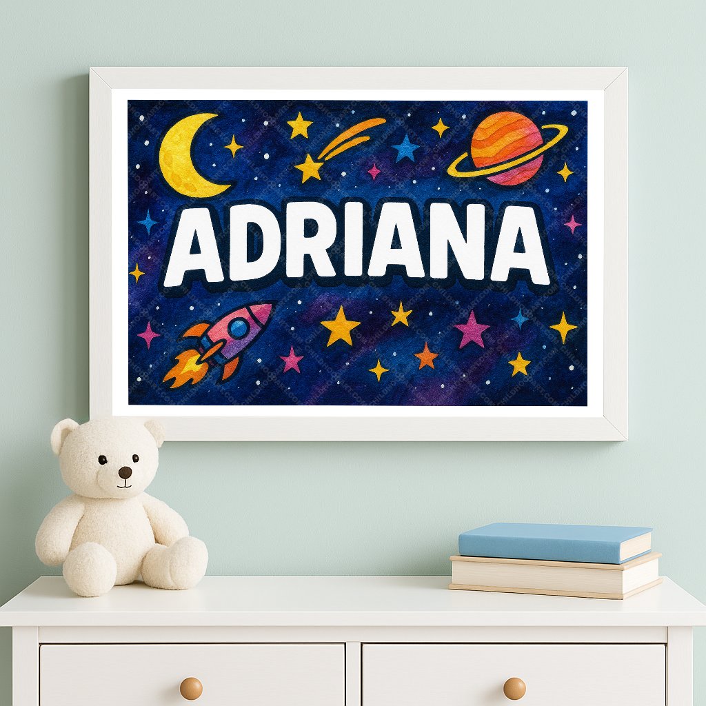 Personalized space nursery art for kids – Adriana name print