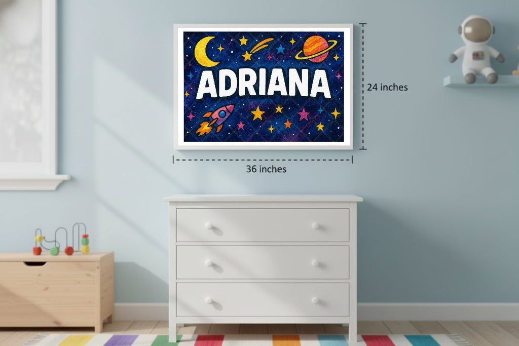 Personalized space nursery art for kids – Adriana name print