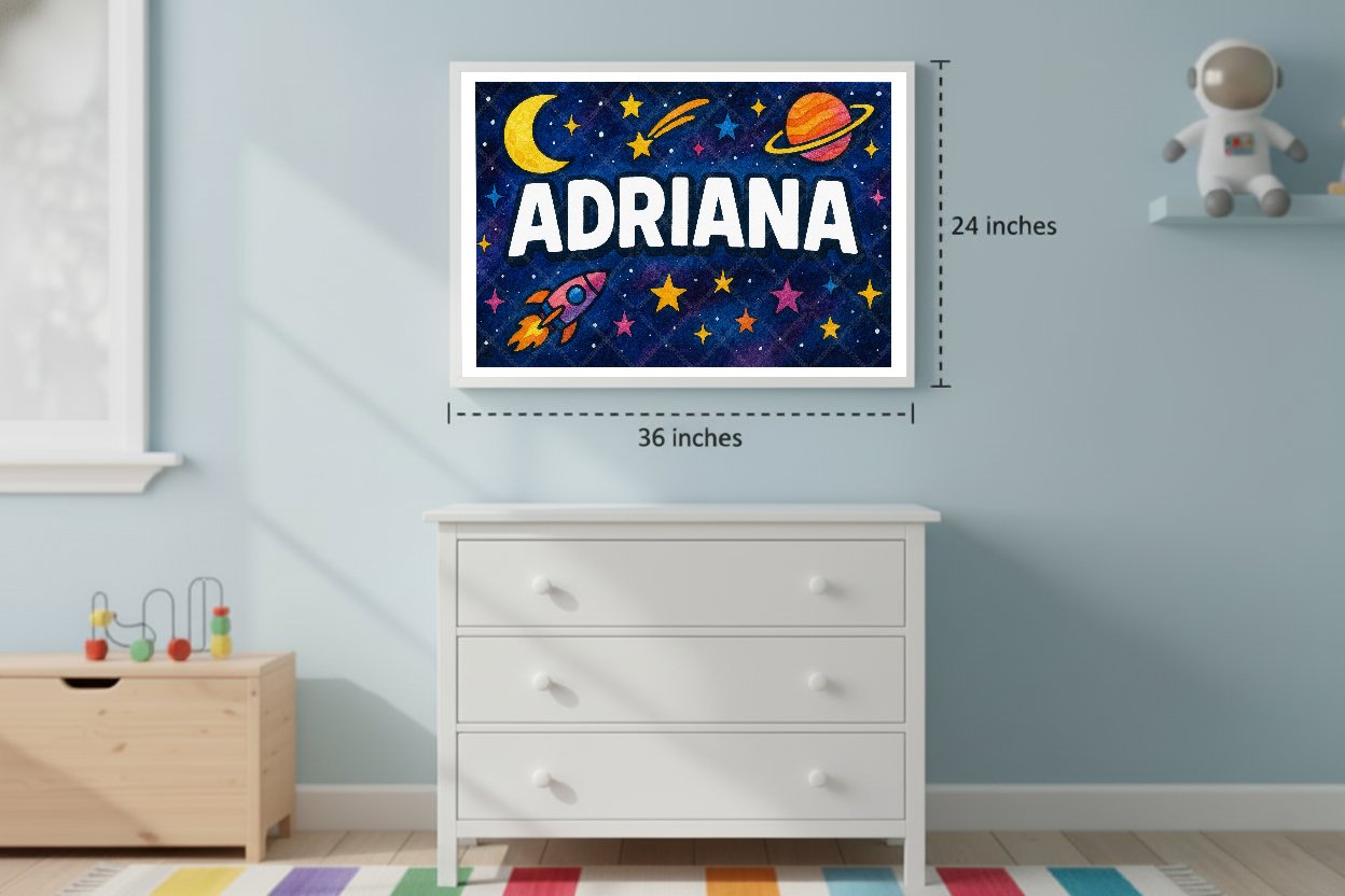 Personalized space nursery art for kids – Adriana name print