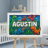 Agustin Name Art - Dinosaur Adventure personalized wall print for kids