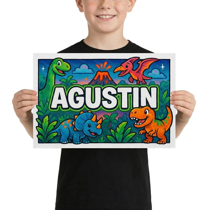 Agustin Name Art - Dinosaur Adventure personalized wall print for kids
