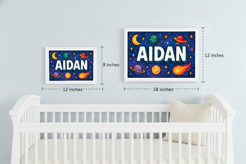 Personalized space nursery art for kids – Aidan name print