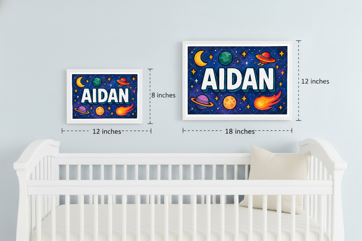 Personalized space nursery art for kids – Aidan name print