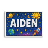 Aiden Name Art - Space Explorers personalized wall print for kids