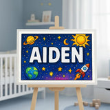 Aiden Name Art - Space Explorers personalized wall print for kids