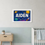 Aiden Name Art - Space Explorers personalized wall print for kids