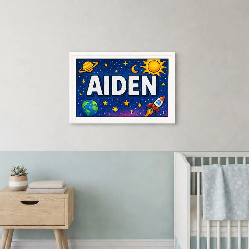 Aiden Name Art - Space Explorers personalized wall print for kids