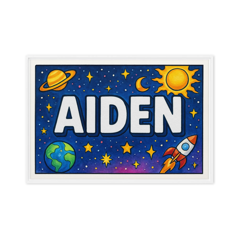 Aiden Name Art - Space Explorers personalized wall print for kids