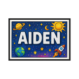 Aiden Name Art - Space Explorers personalized wall print for kids