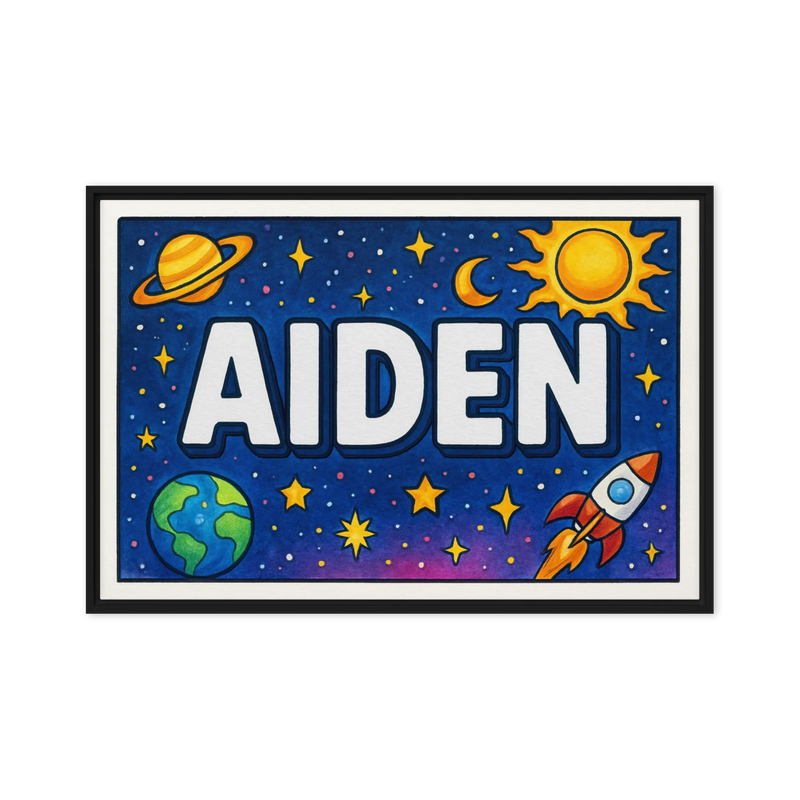 Aiden Name Art - Space Explorers personalized wall print for kids
