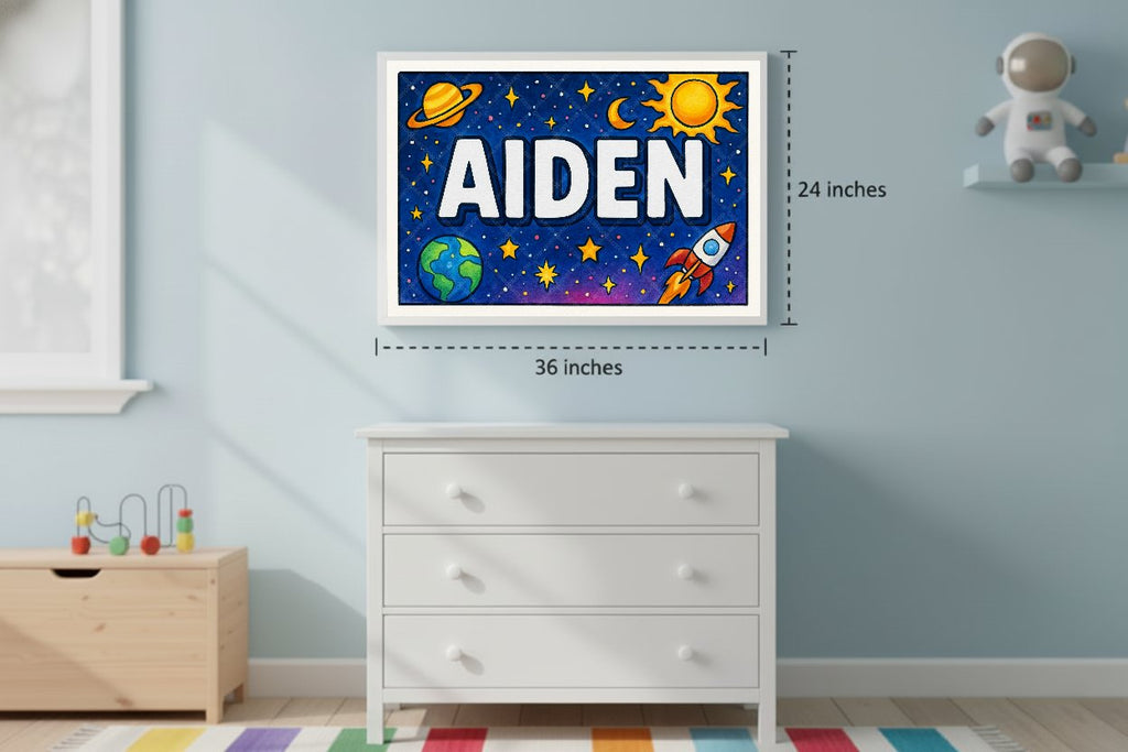 Personalized space nursery art for kids – Aiden name print