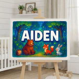 Aiden Name Art - Forest Friends personalized wall print for kids