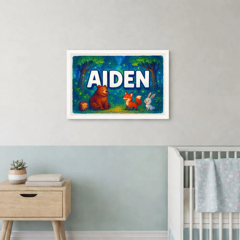 Aiden Name Art - Forest Friends personalized wall print for kids