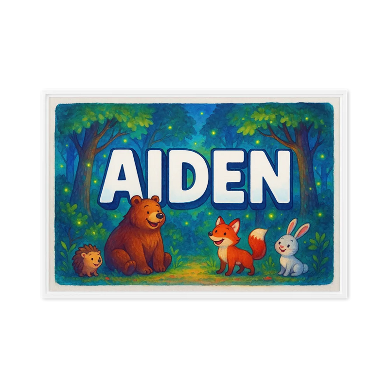 Aiden Name Art - Forest Friends personalized wall print for kids
