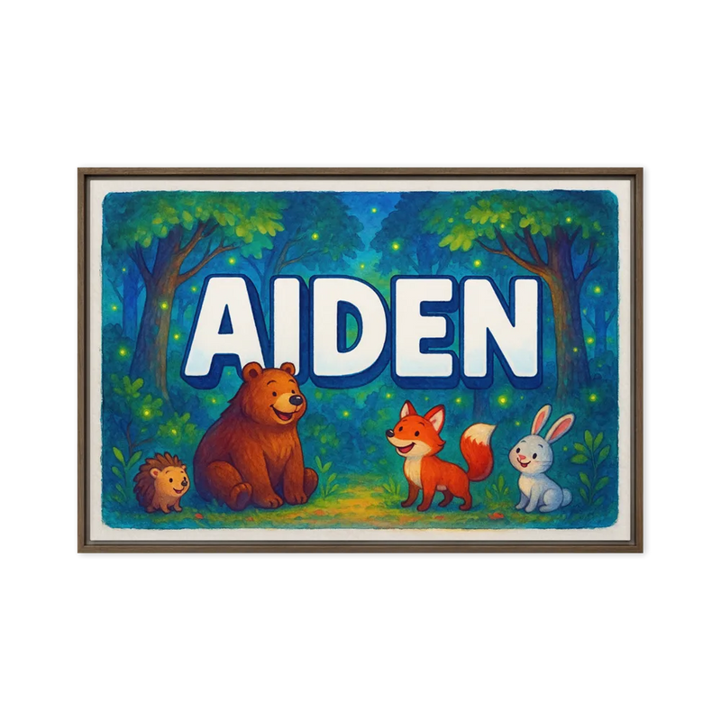 Aiden Name Art - Forest Friends personalized wall print for kids