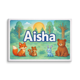Aisha Name Art - Forest Friends personalized wall print for kids
