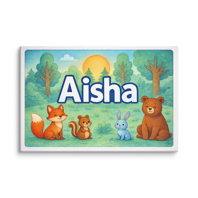 Aisha Name Art - Forest Friends personalized wall print for kids