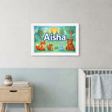 Aisha Name Art - Forest Friends personalized wall print for kids