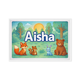 Aisha Name Art - Forest Friends personalized wall print for kids