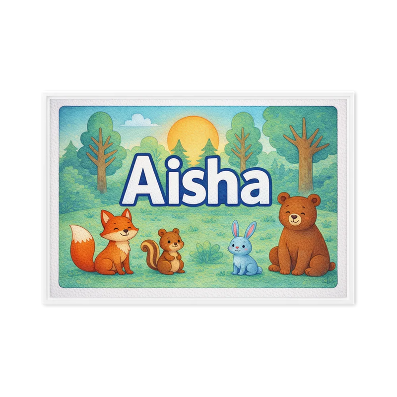 Aisha Name Art - Forest Friends personalized wall print for kids