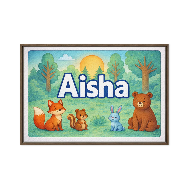 Aisha Name Art - Forest Friends personalized wall print for kids