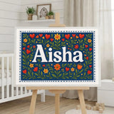 Aisha Name Art - Floral Farmhouse personalized wall print for kids