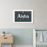 Aisha Name Art - Floral Farmhouse personalized wall print for kids