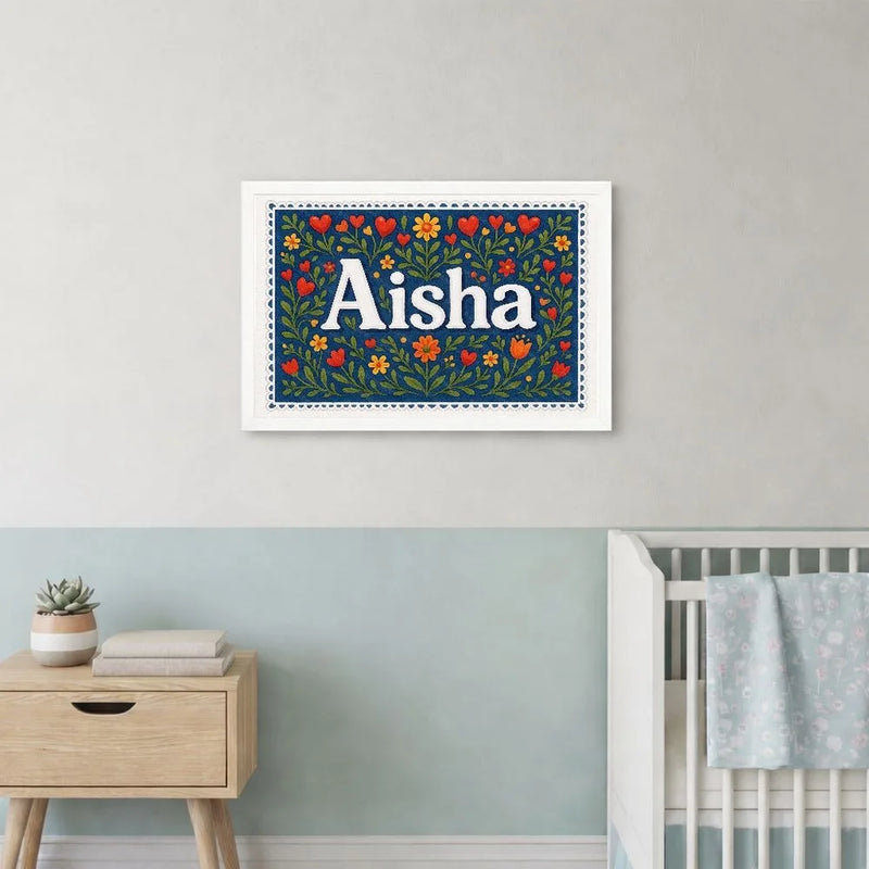 Aisha Name Art - Floral Farmhouse personalized wall print for kids