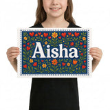 Aisha Name Art - Floral Farmhouse personalized wall print for kids