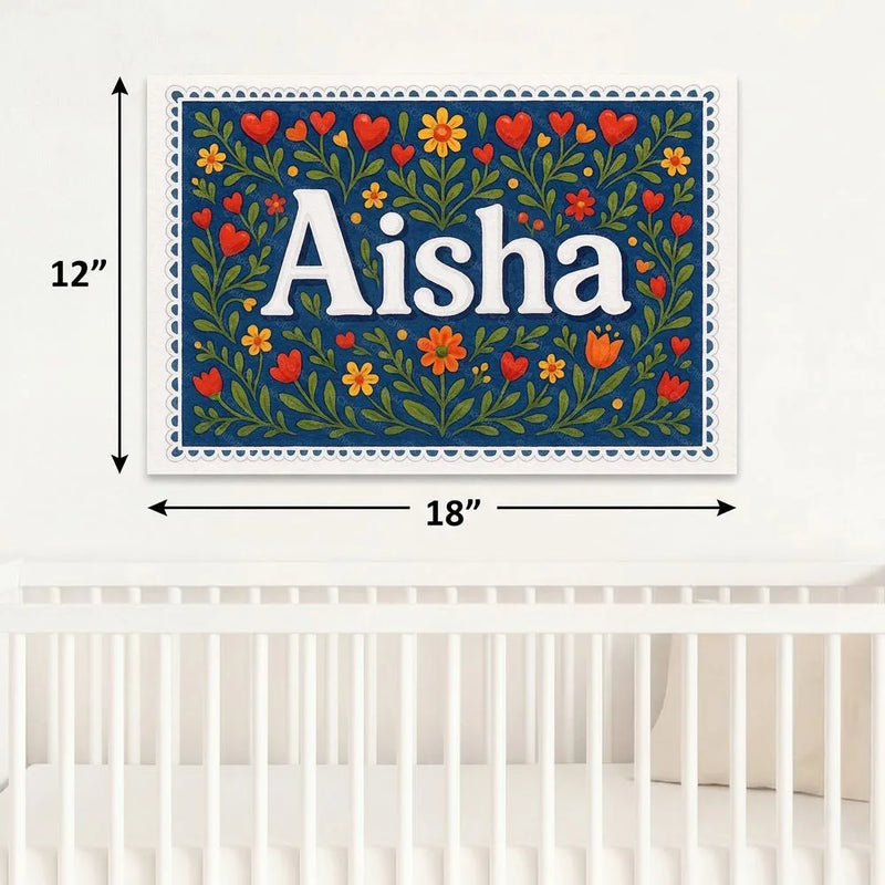 Aisha Name Art - Floral Farmhouse personalized wall print for kids