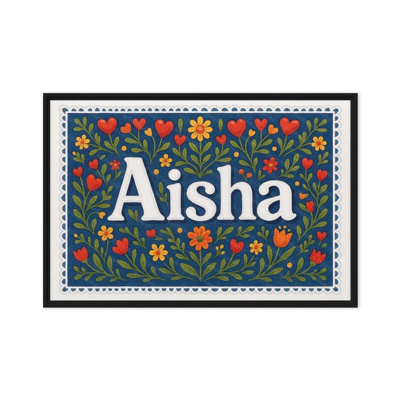 Aisha Name Art - Floral Farmhouse personalized wall print for kids