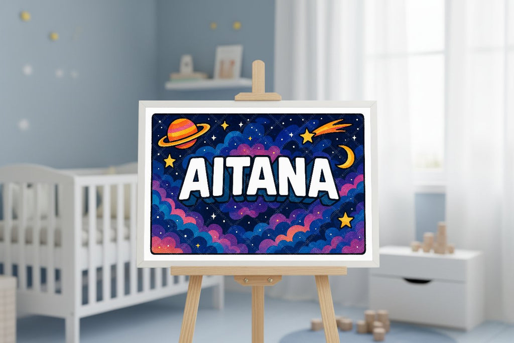 Personalized space nursery art for kids – Aitana name print