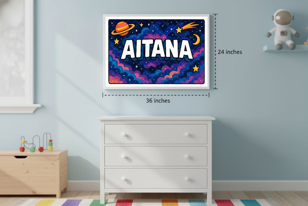 Personalized space nursery art for kids – Aitana name print