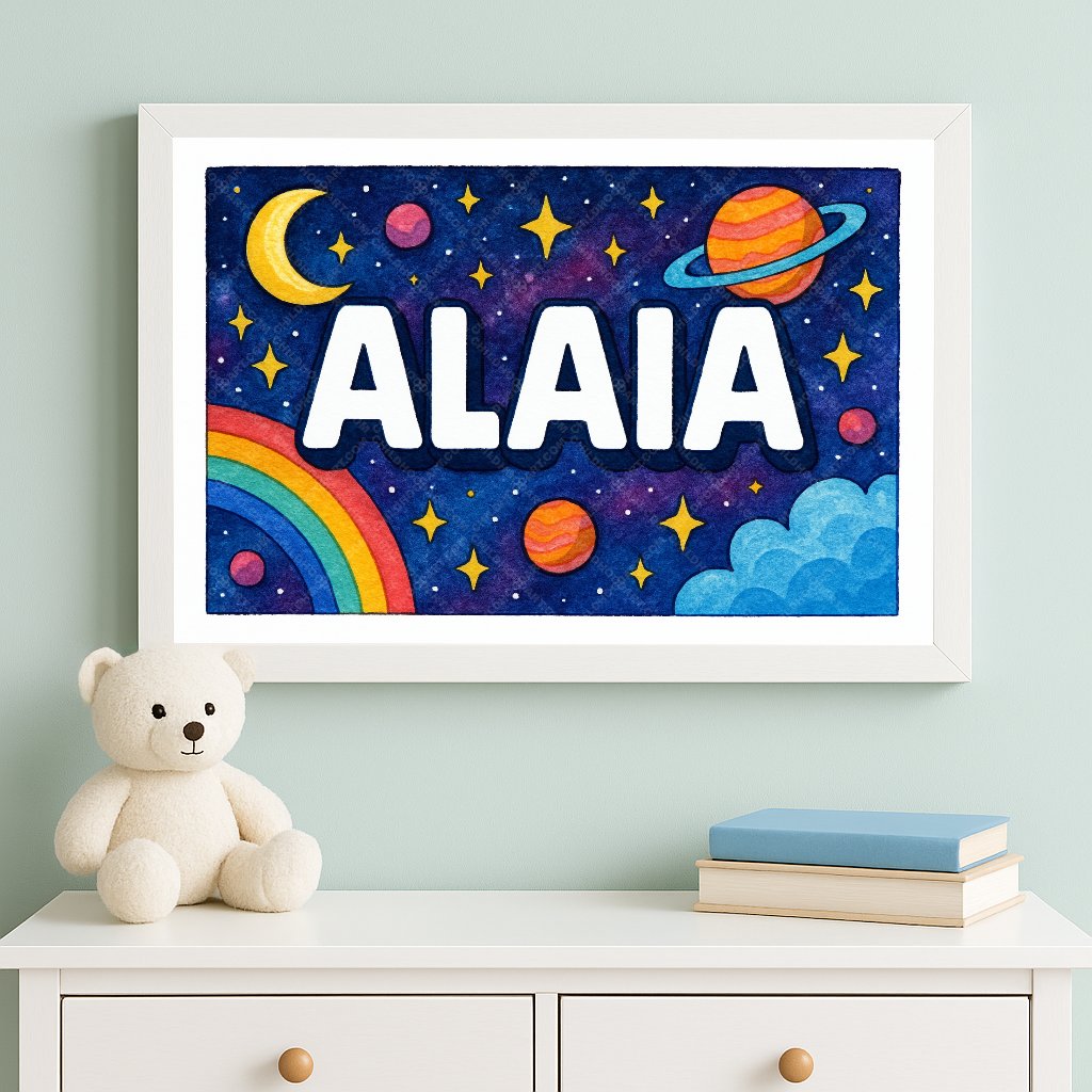 Personalized space nursery art for kids – Alaia name print