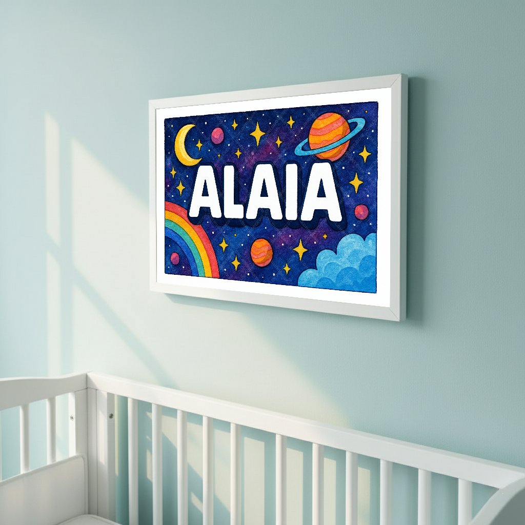 Personalized space nursery art for kids – Alaia name print