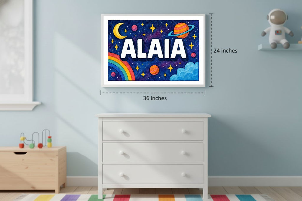 Personalized space nursery art for kids – Alaia name print