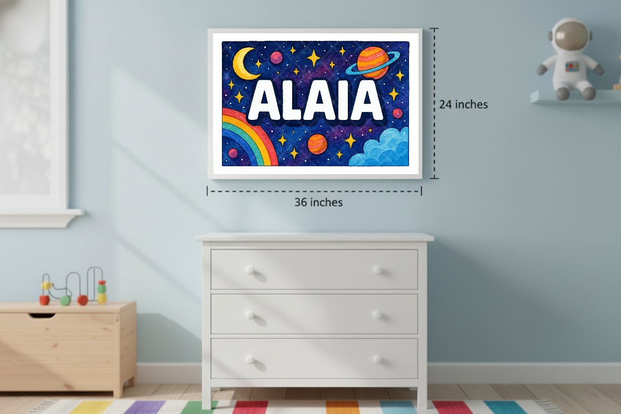 Personalized space nursery art for kids – Alaia name print