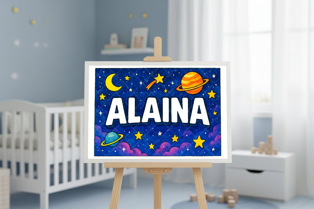 Personalized space nursery art for kids – Alaina name print