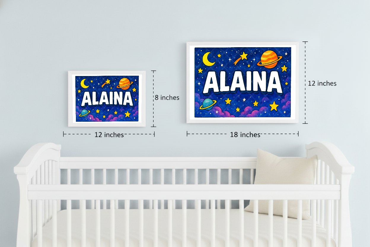 Personalized space nursery art for kids – Alaina name print