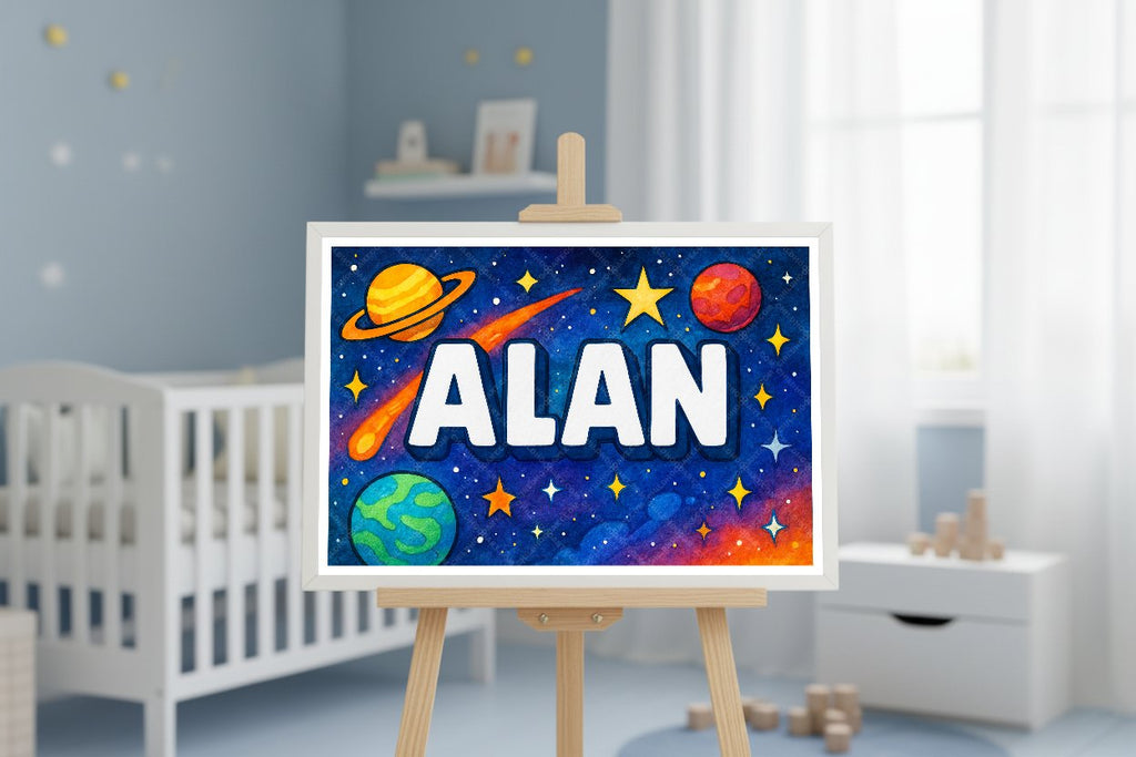 Personalized space nursery art for kids – Alan name print