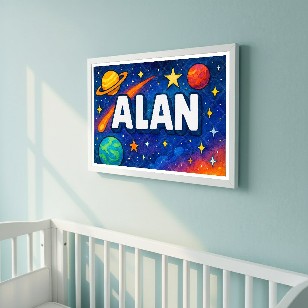 Personalized space nursery art for kids – Alan name print