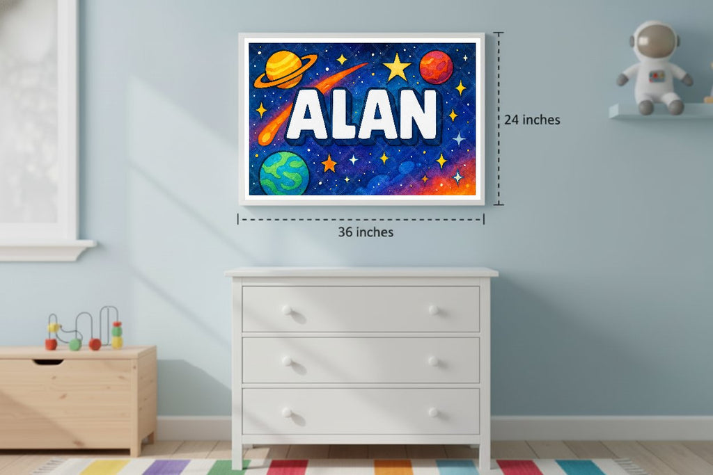 Personalized space nursery art for kids – Alan name print