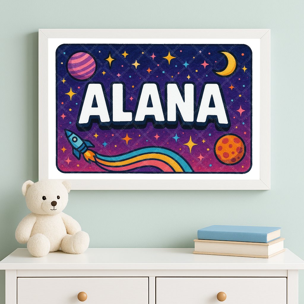 Personalized space nursery art for kids – Alana name print