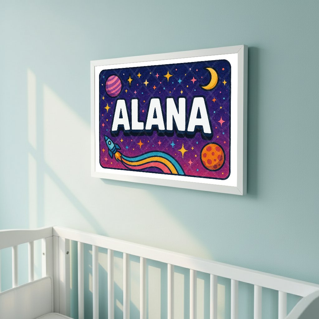 Personalized space nursery art for kids – Alana name print