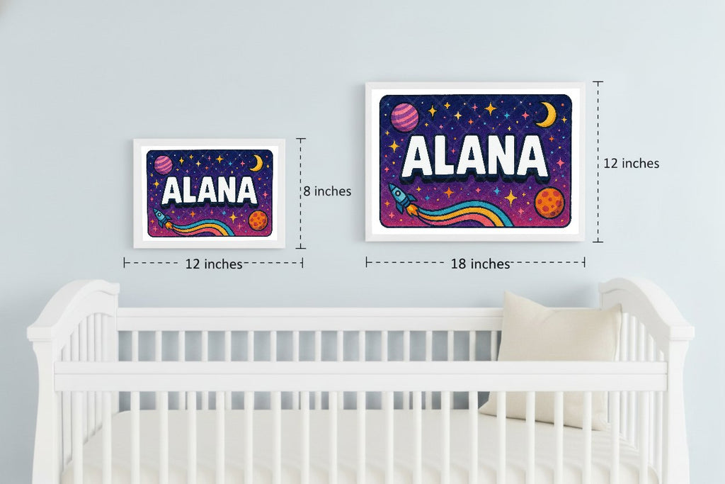 Personalized space nursery art for kids – Alana name print