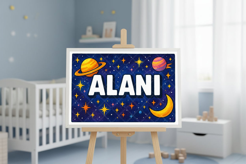 Personalized space nursery art for kids – Alani name print