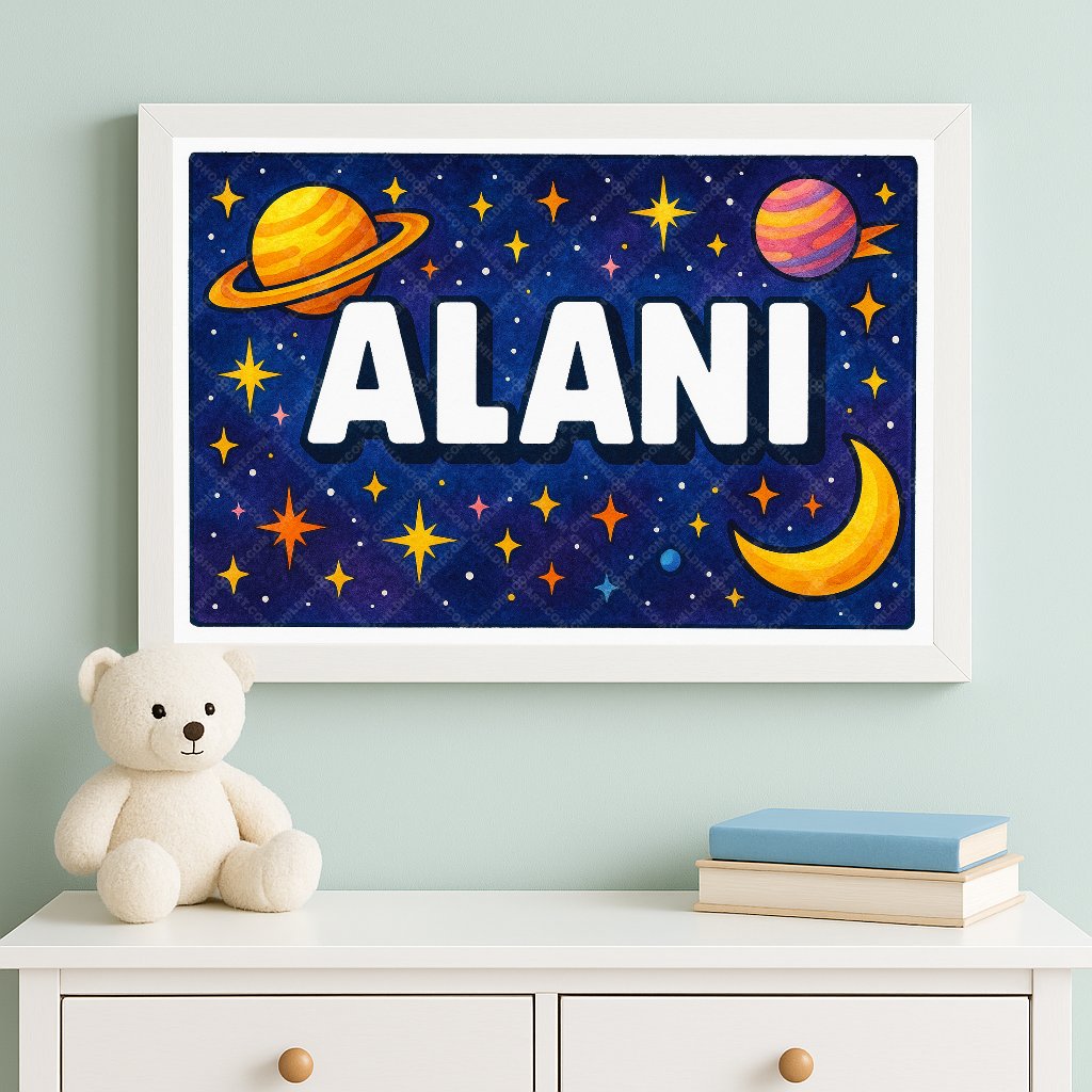 Personalized space nursery art for kids – Alani name print