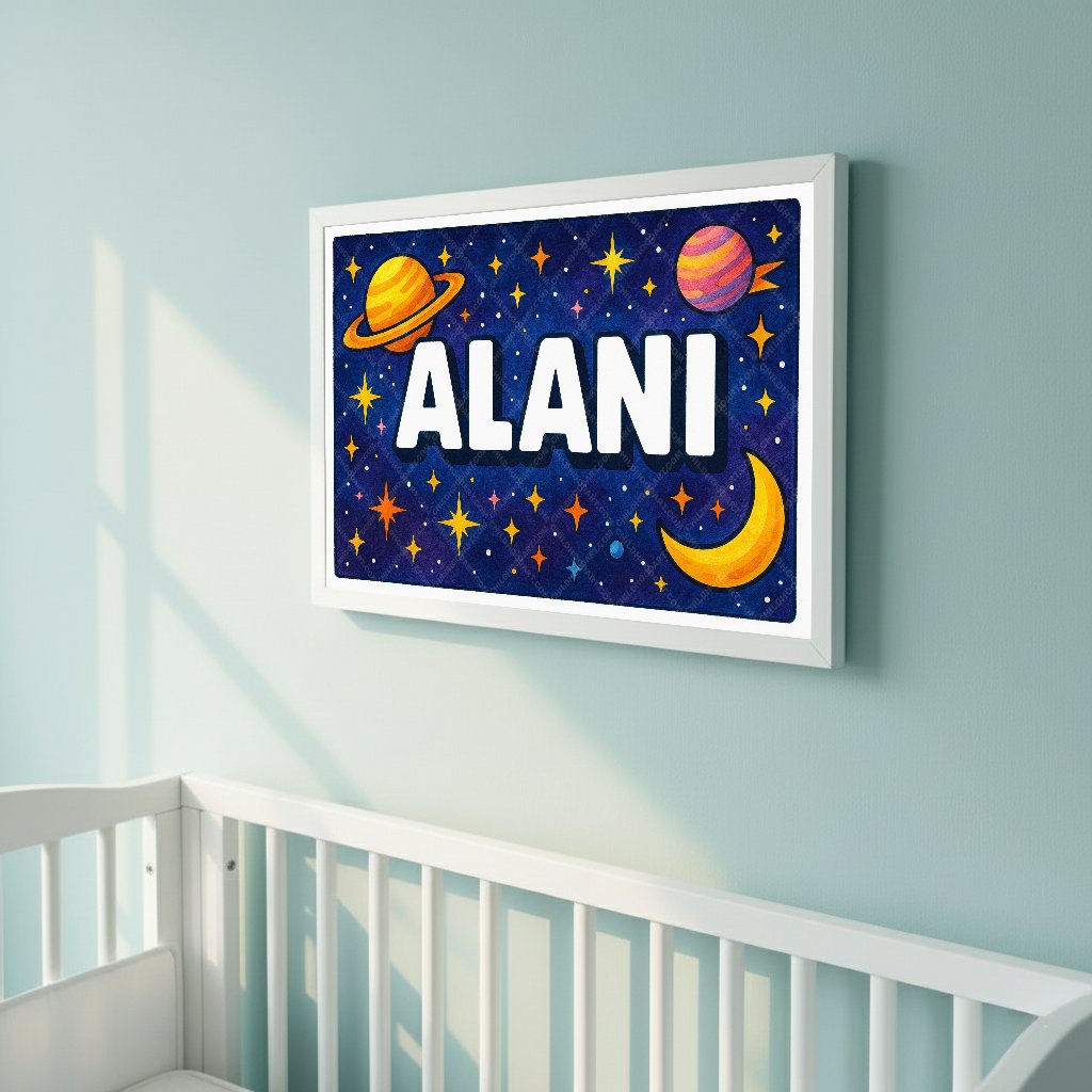 Personalized space nursery art for kids – Alani name print