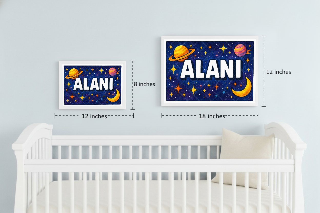 Personalized space nursery art for kids – Alani name print